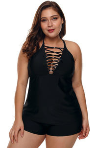 Women's Sexy Beaded Crisscross Tankini Top and Swim Short Two Piece Swimwear Swimsuit Models 2019